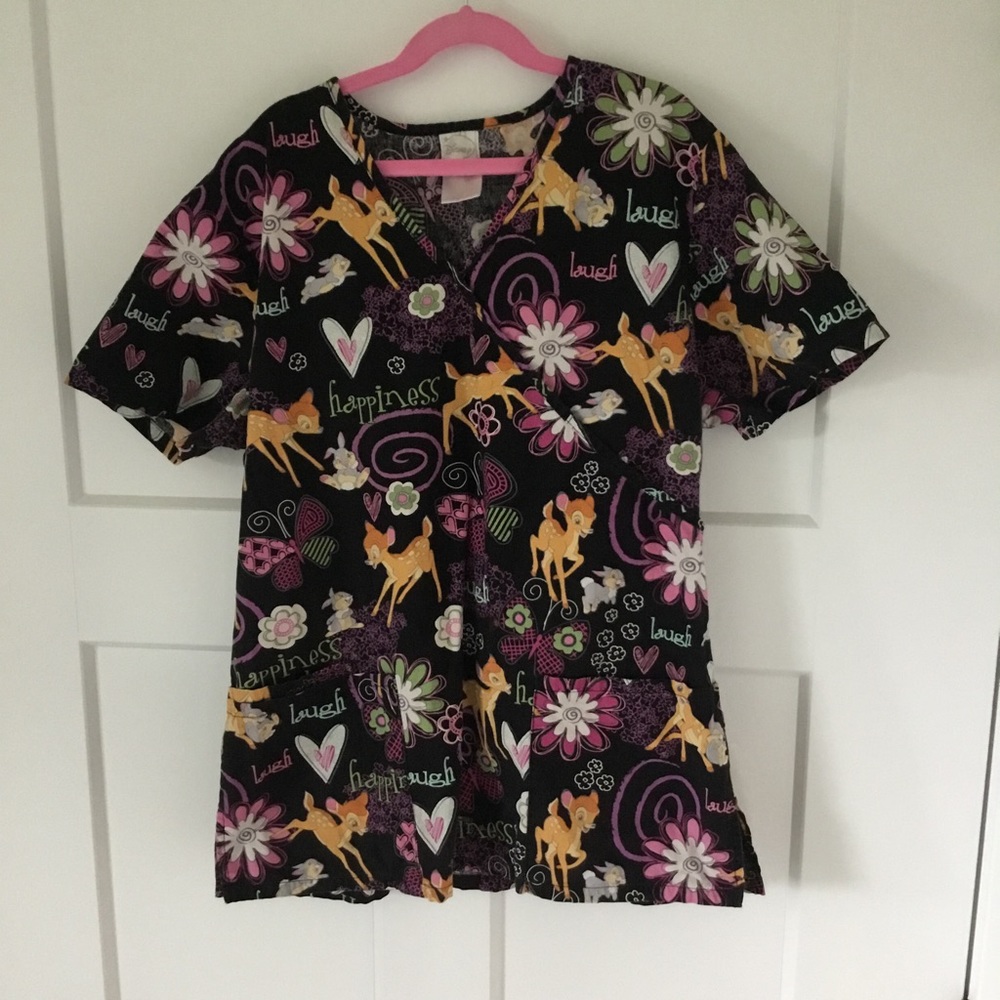 “DISNEY” Women’s Scrub Shirt “Small💕🌸🦌🐇 Bambi & Thumper🐇🦌🌸💕